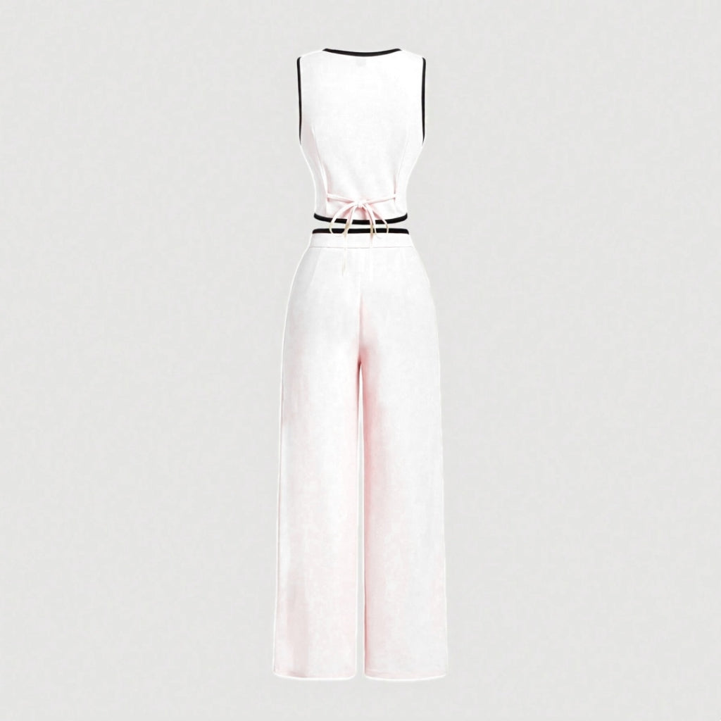 Precio Oferta Limitada Enterizo Mujer Sin Mangas Blanco Cuello V Pierna Ancha Elegante Formal Fiesta