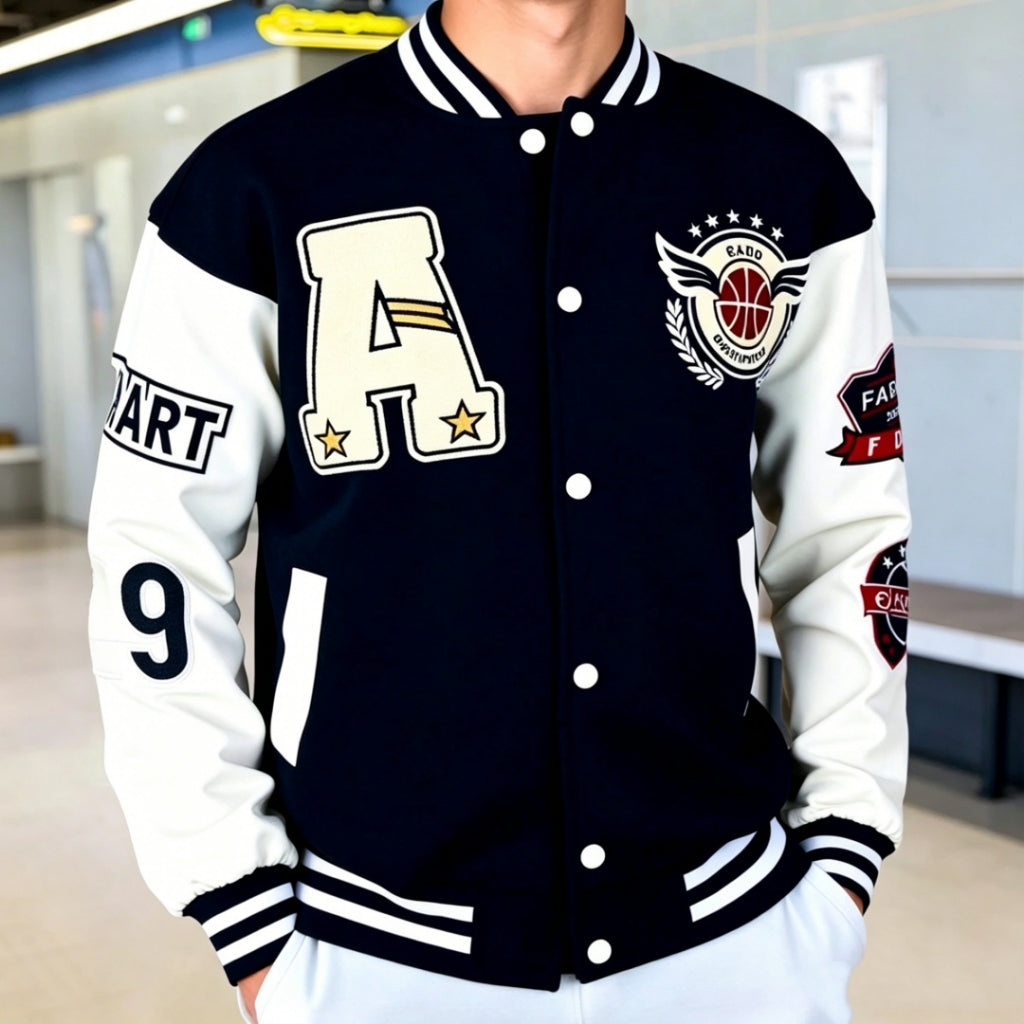Chaqueta Varsity Parches Bordados Sudadera Béisbol Casual Mujer