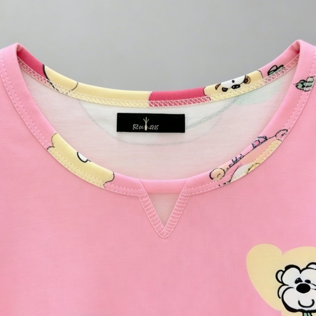 Pijama Mujer 4 Suave Estampado Oso Rosa Conjunto Corto Largo