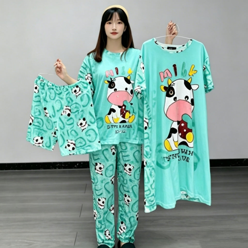 Pijama Mujer 4 Suave Estampado Oso Rosa Conjunto Corto Largo