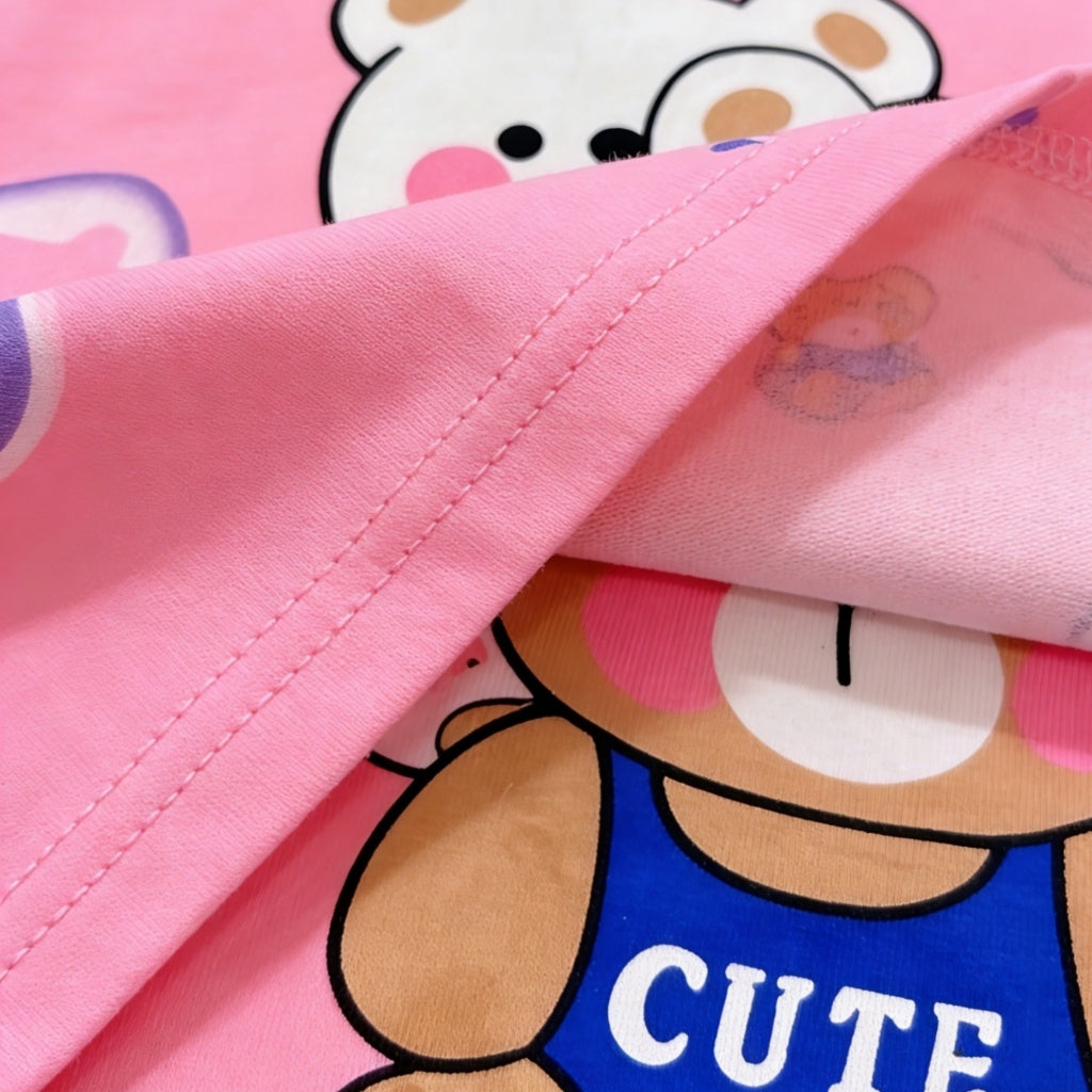 Pijama Mujer 4 Suave Estampado Oso Rosa Conjunto Corto Largo Camisón Dormir Casual