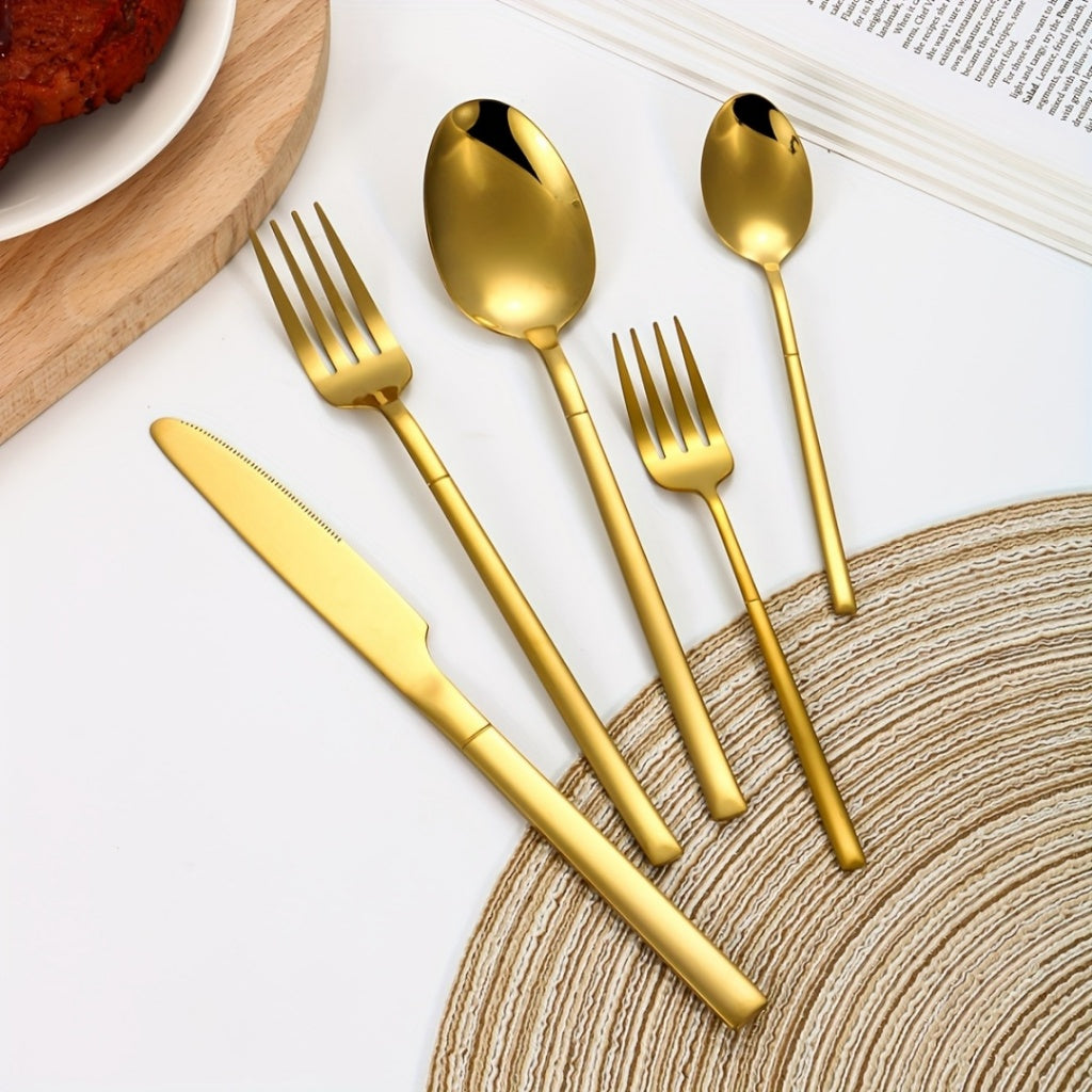 OFERTA LIMITADA Juego Cubiertos Dorado 24/30Pz Acero Inoxidable Cuchillo Tenedor Cuchara