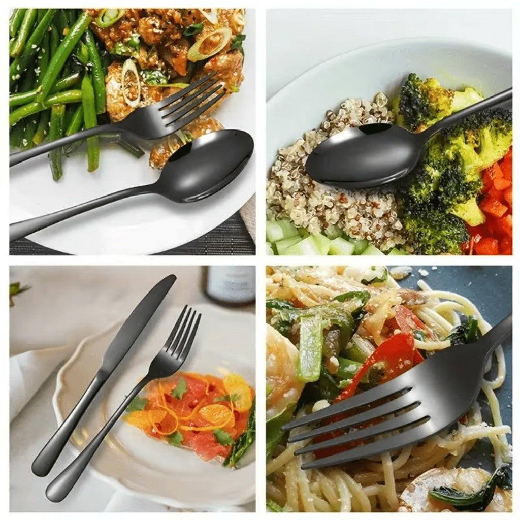 Juego Cubiertos Dorado 24/30Pz Acero Inoxidable Cuchillo Tenedor Cuchara