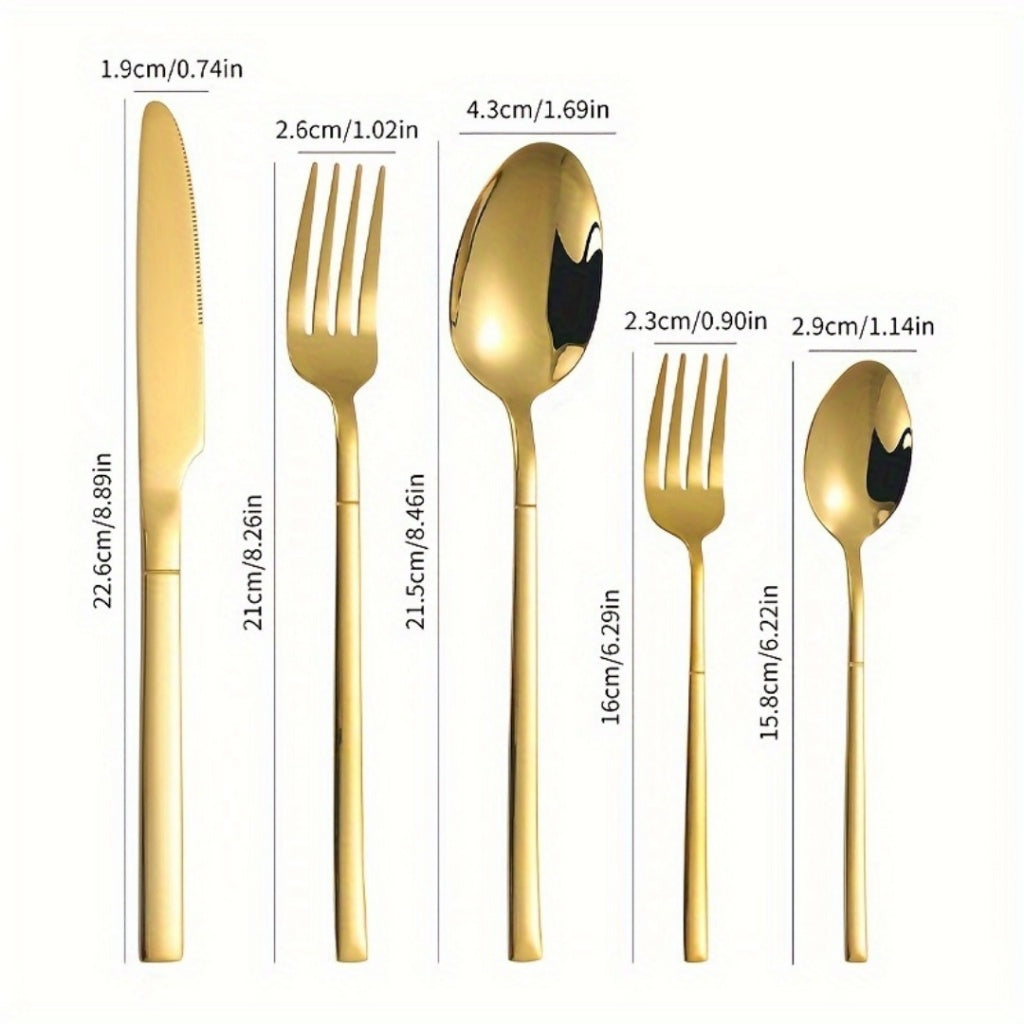 OFERTA LIMITADA Juego Cubiertos Dorado 24/30Pz Acero Inoxidable Cuchillo Tenedor Cuchara