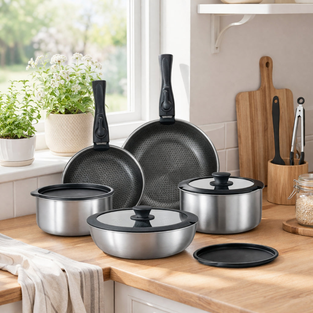 17pcs Bateria De Cocina Juego De Ollas Y Sartenes Acero Inoxidable Antiadherente para Inducción
