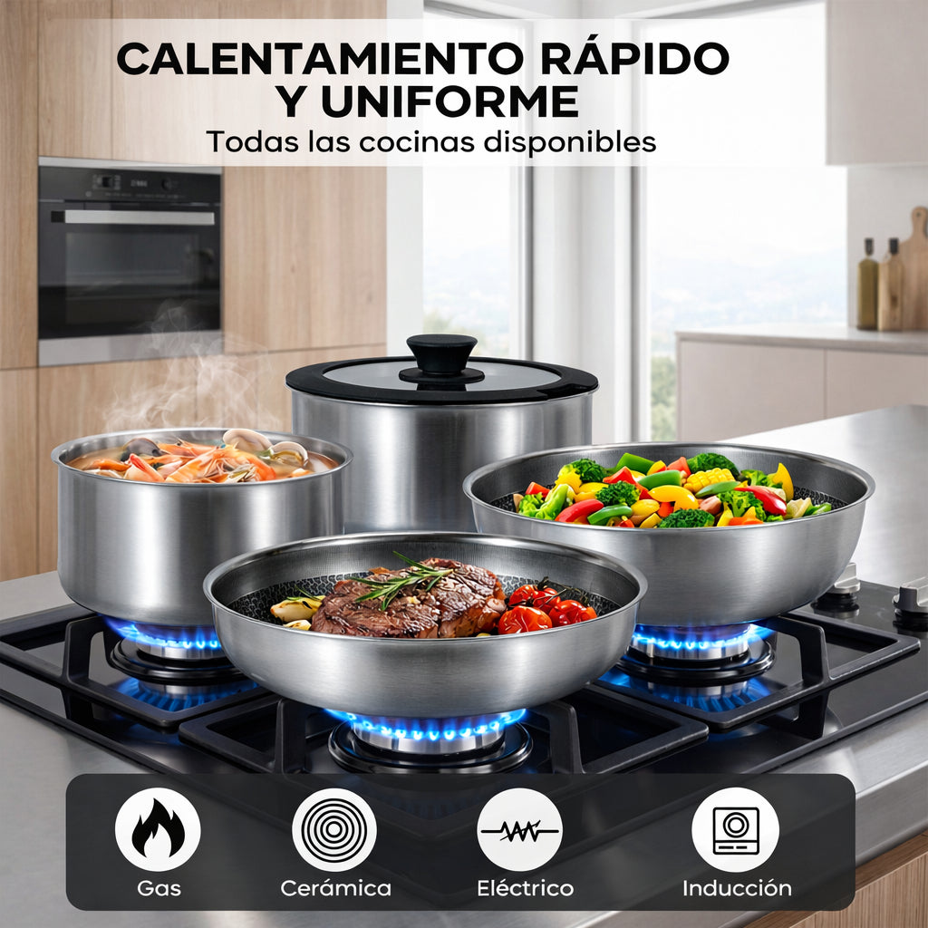 17pcs Bateria De Cocina Juego De Ollas Y Sartenes Acero Inoxidable Antiadherente para Inducción