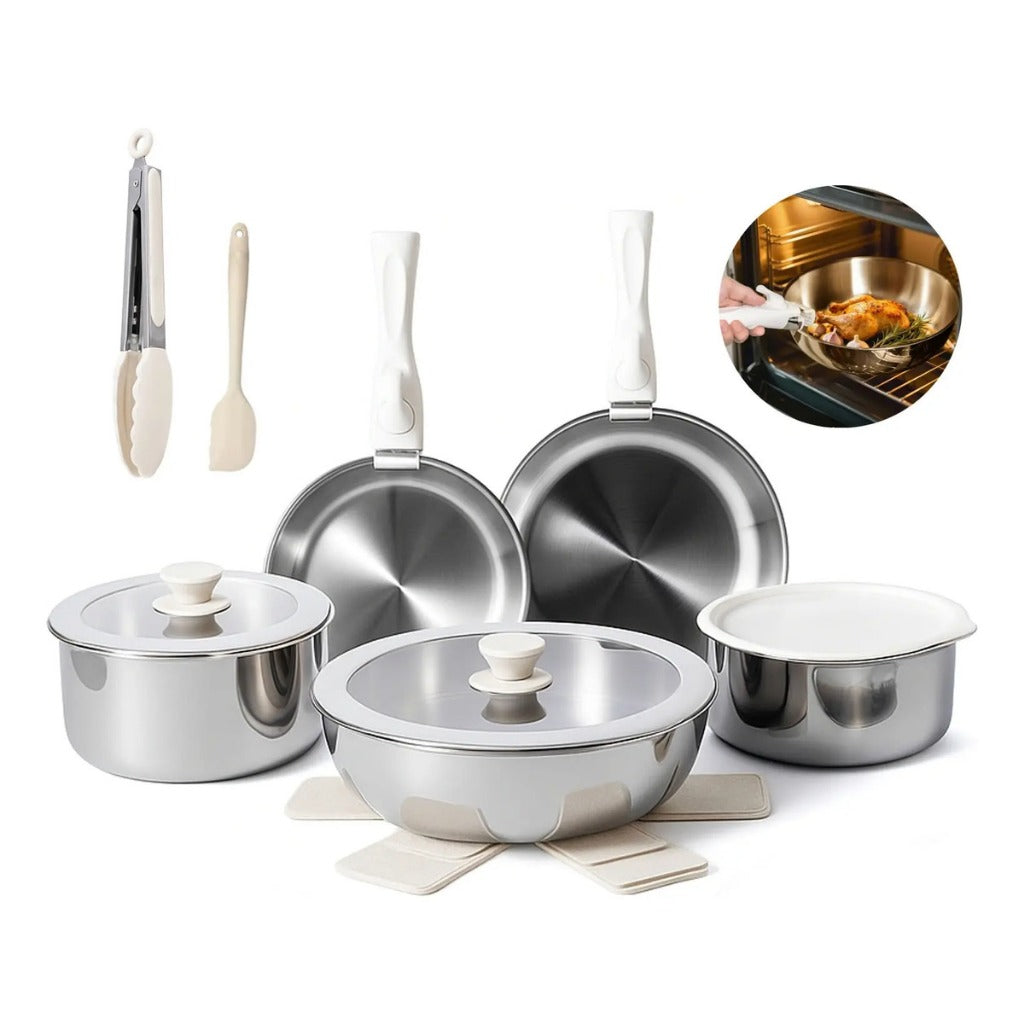 17pcs Bateria De Cocina Juego De Ollas Y Sartenes Acero Inoxidable Antiadherente para Inducción
