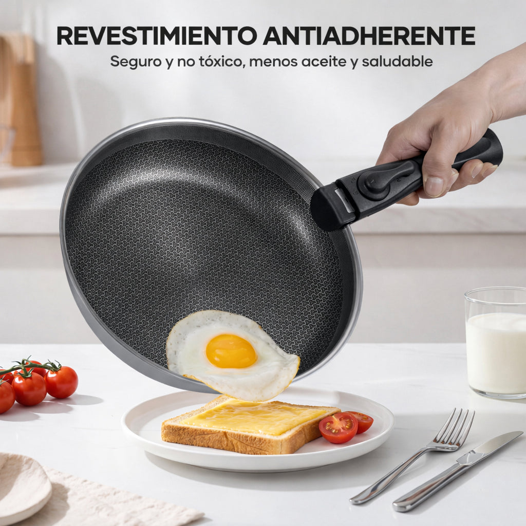 Oferta Relámpago Set 5 Ollas Antiadherentes Desmontables Mango Removible Cocina Multiusos