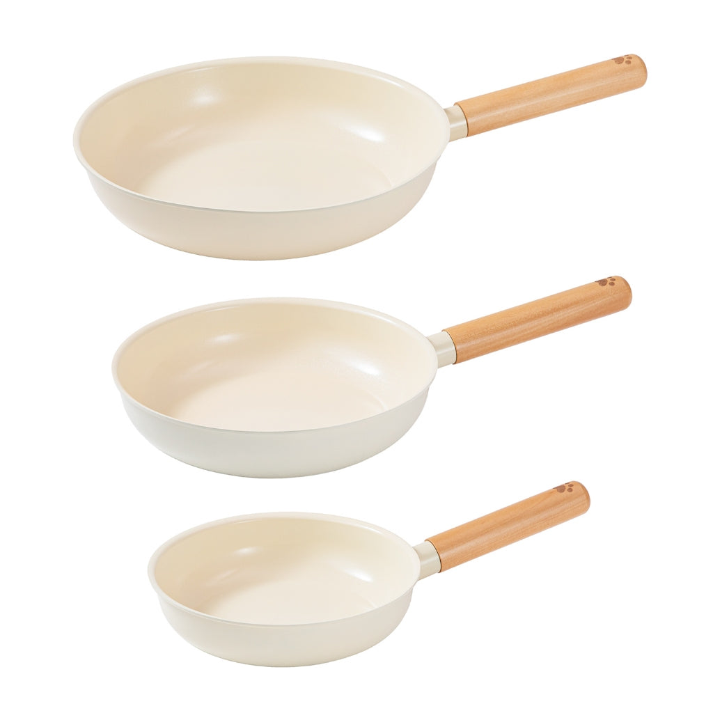 ¡Oferta!Set 3 Sartenes Antiadherentes Cerámica Mango Madera Patita Inducción