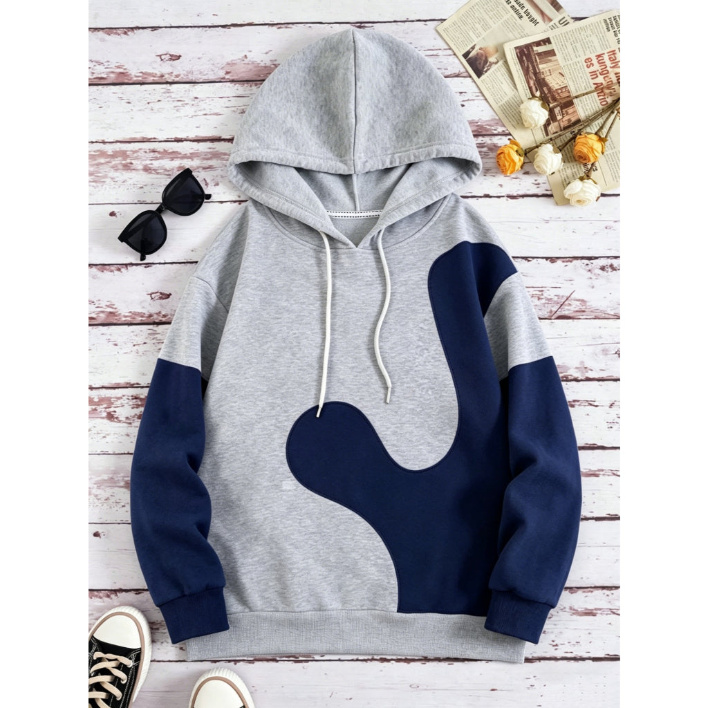 Sudadera con Capucha Color Block Oversize Casual Streetwear Para Mujer