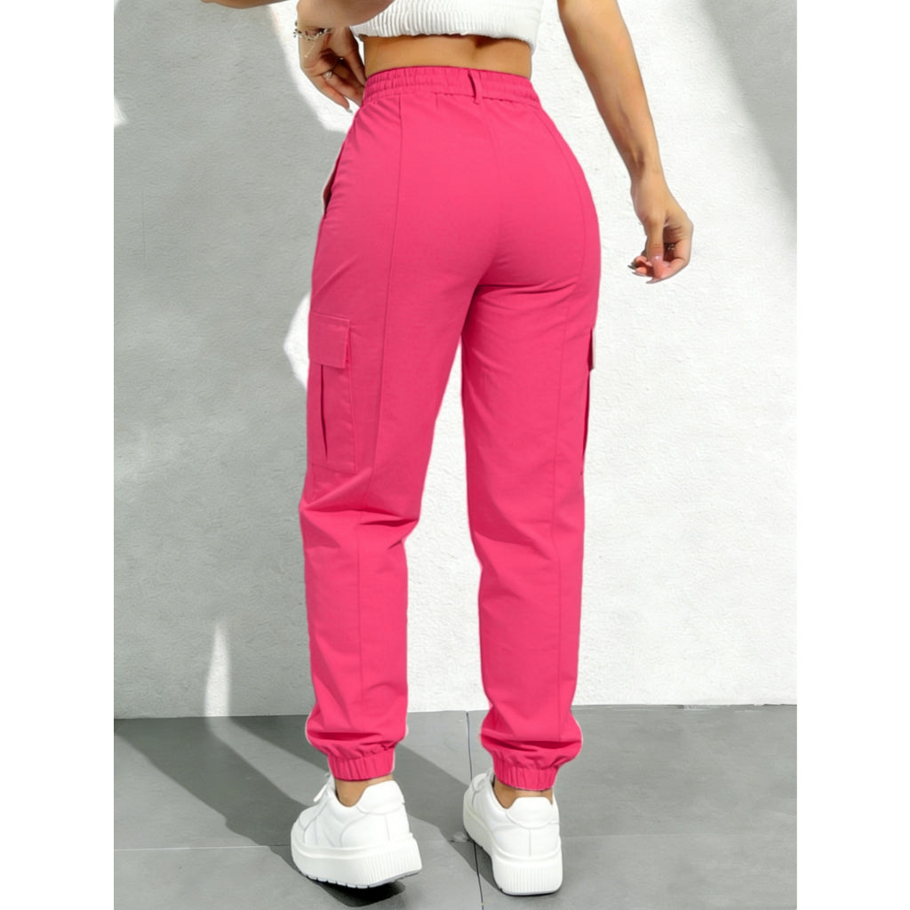 Pantalones Cargo Verde Mujer Casual Ajustable con Cordón y Bolsillos