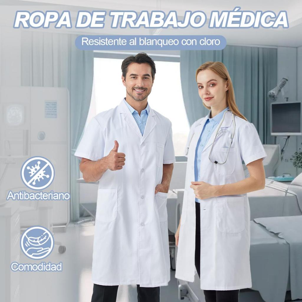Bata Médica Unisex Nieion Manga Larga Tela Transpirable Lavable