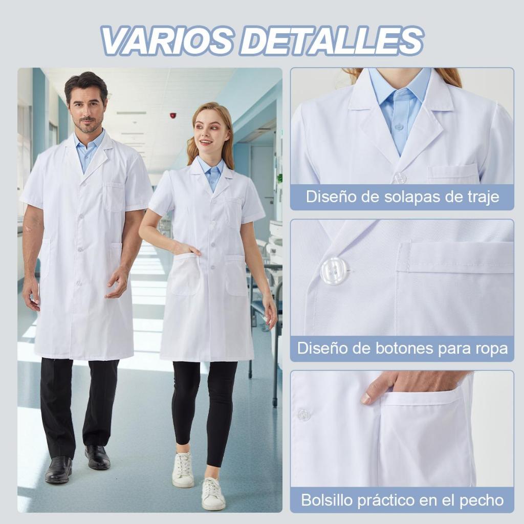 Bata Médica Unisex Nieion Manga Larga Tela Transpirable Lavable