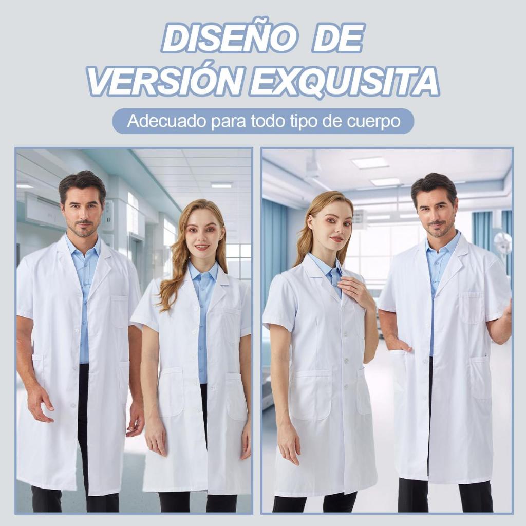 Bata Médica Unisex Nieion Manga Larga Tela Transpirable Lavable