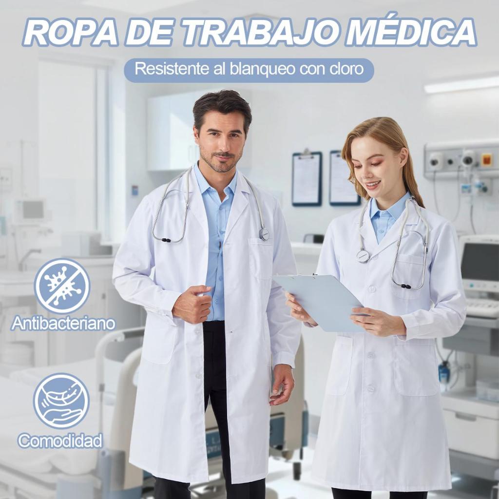 Bata Médica Unisex Nieion Manga Corta Tela Transpirable Lavable