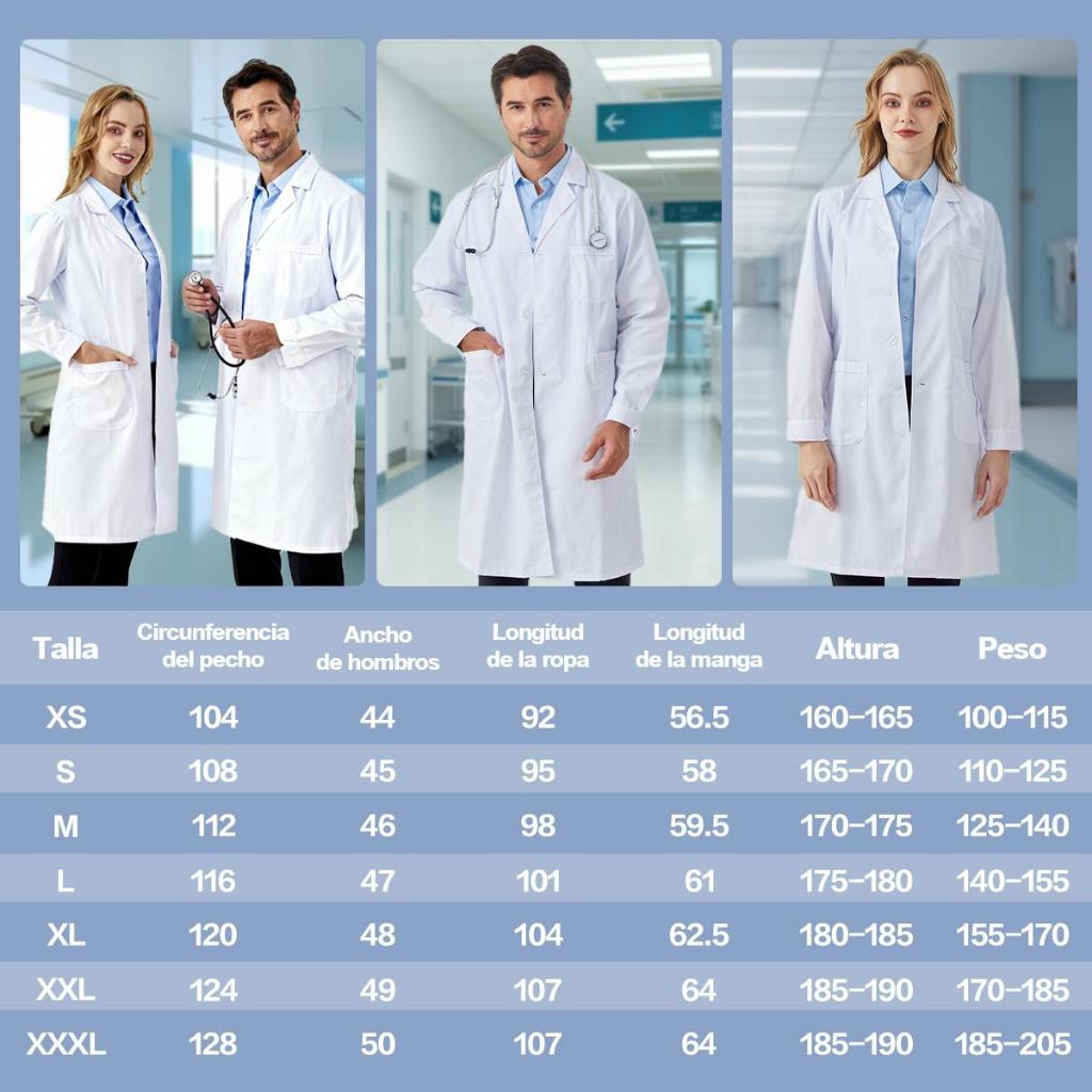 Bata Médica Unisex Nieion Manga Corta Tela Transpirable Lavable