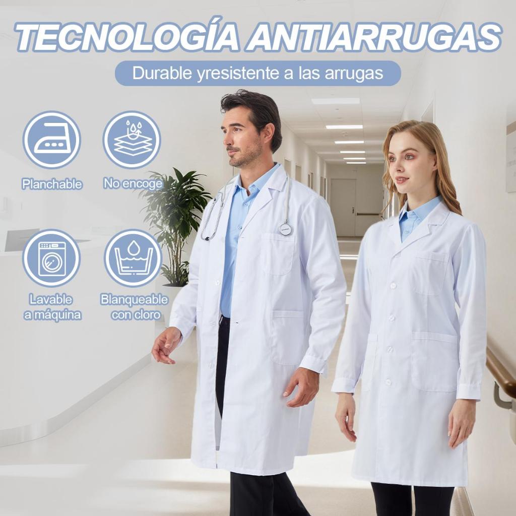 Bata Médica Unisex Nieion Manga Corta Tela Transpirable Lavable
