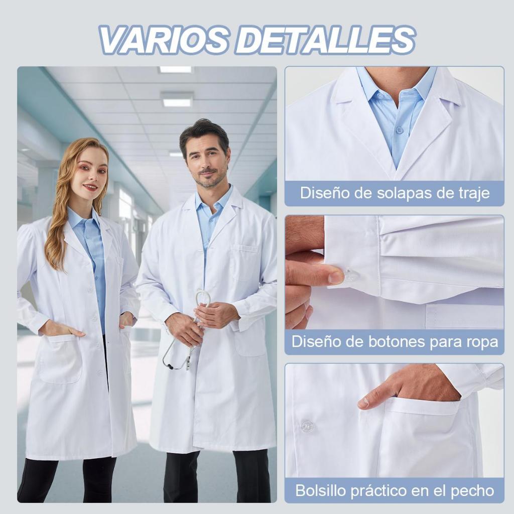 Bata Médica Unisex Nieion Manga Corta Tela Transpirable Lavable