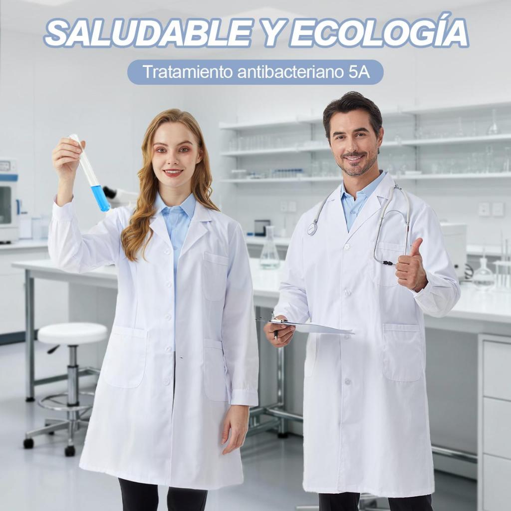 Bata Médica Unisex Nieion Manga Corta Tela Transpirable Lavable