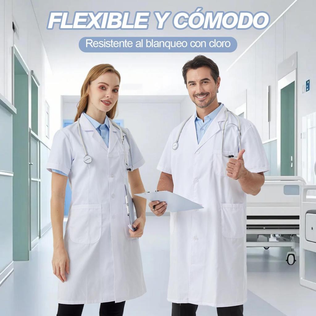 Bata Médica Unisex Nieion Manga Larga Tela Transpirable Lavable