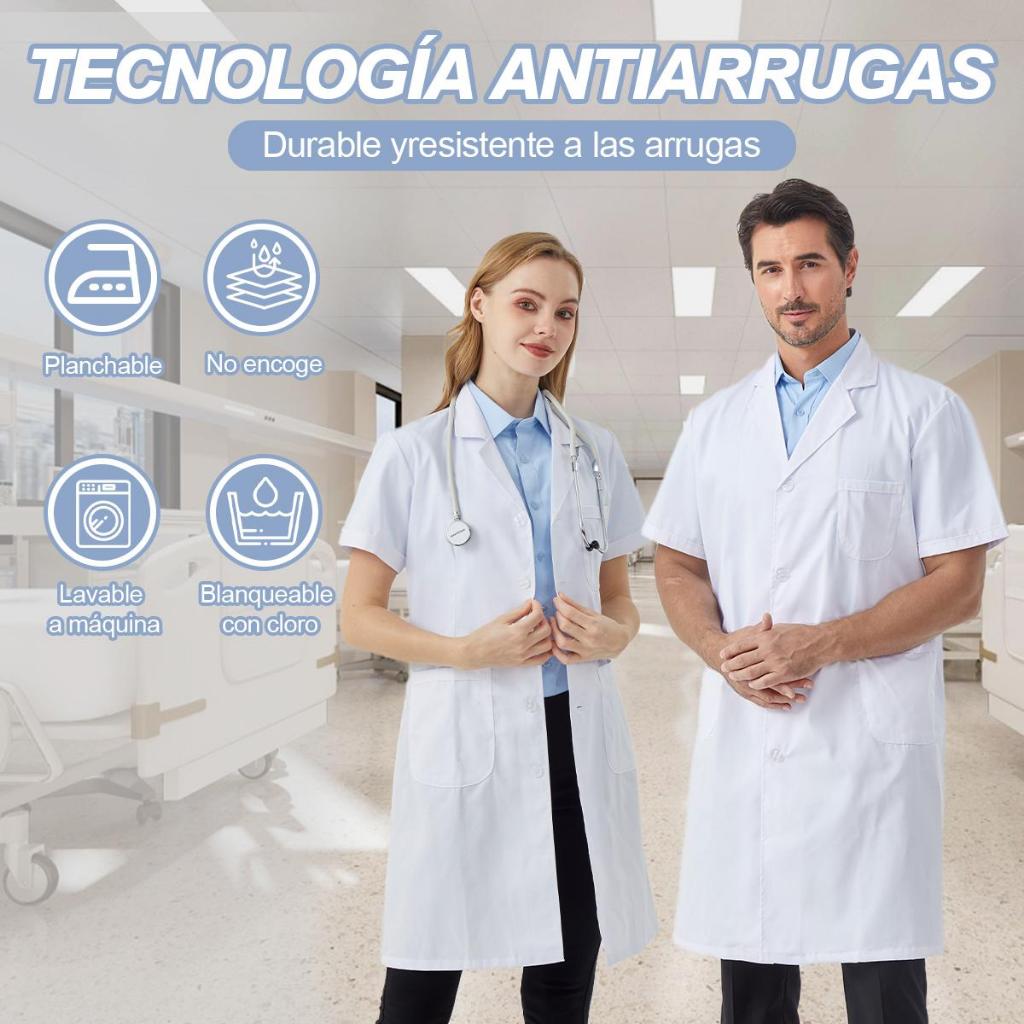 Bata Médica Unisex Nieion Manga Larga Tela Transpirable Lavable