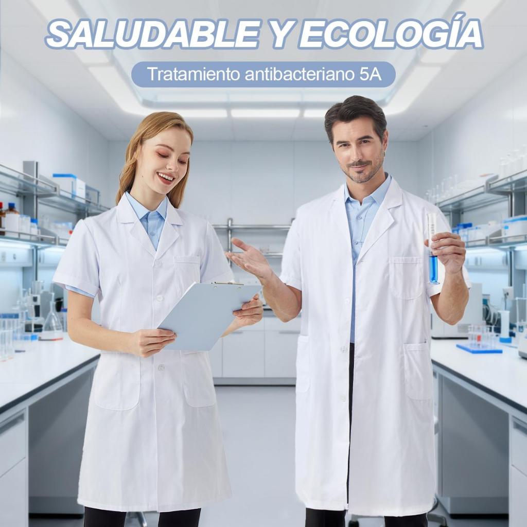 Bata Médica Unisex Nieion Manga Larga Tela Transpirable Lavable