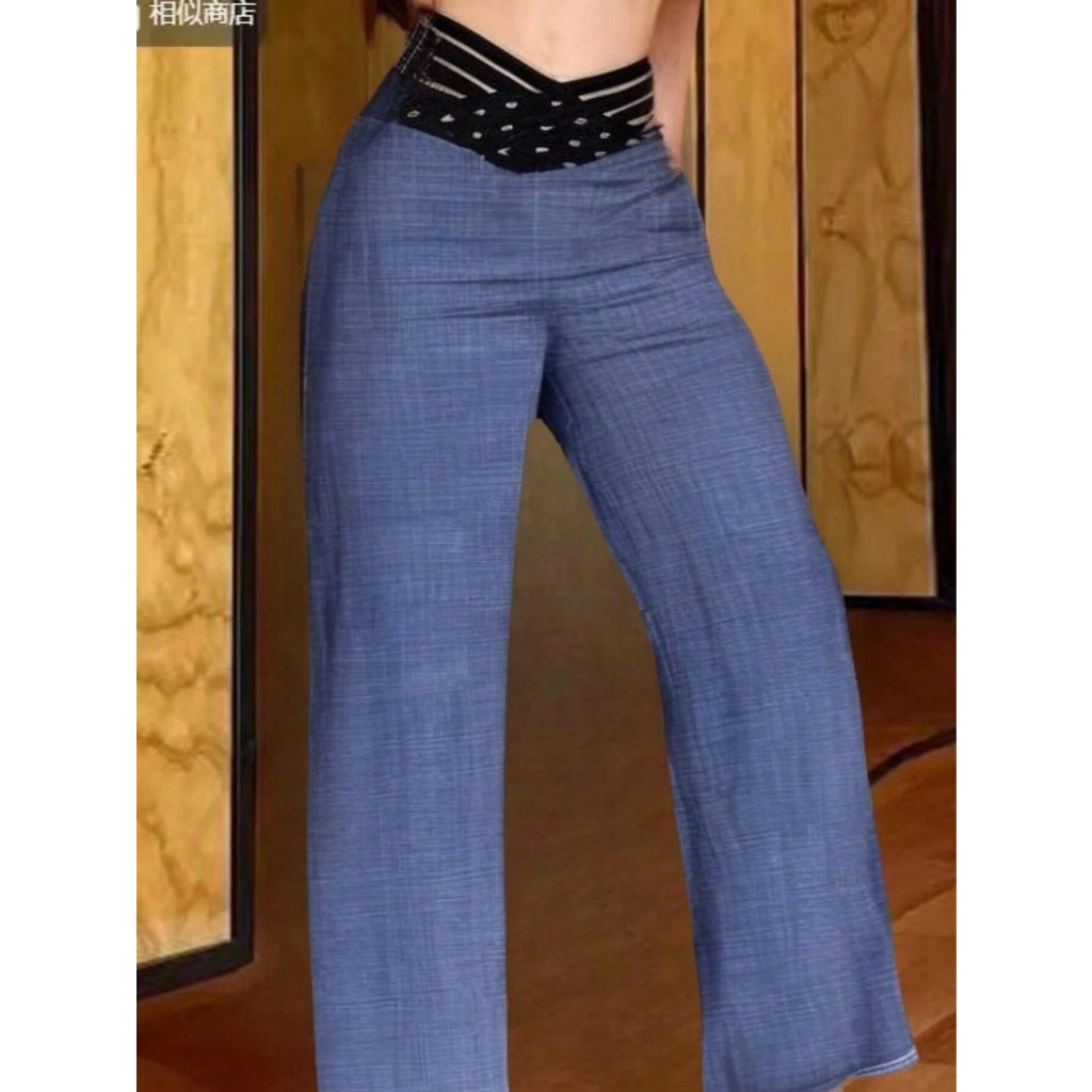 Pantalones Mezclilla Anchos Mujer Cintura Alta Elástico Levanta Cadera