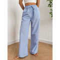 Pantalones Pijama Mujer Suave Pierna Ancha Rayas Azul Cintura Elástica con Cordón Ropa Descanso Casual