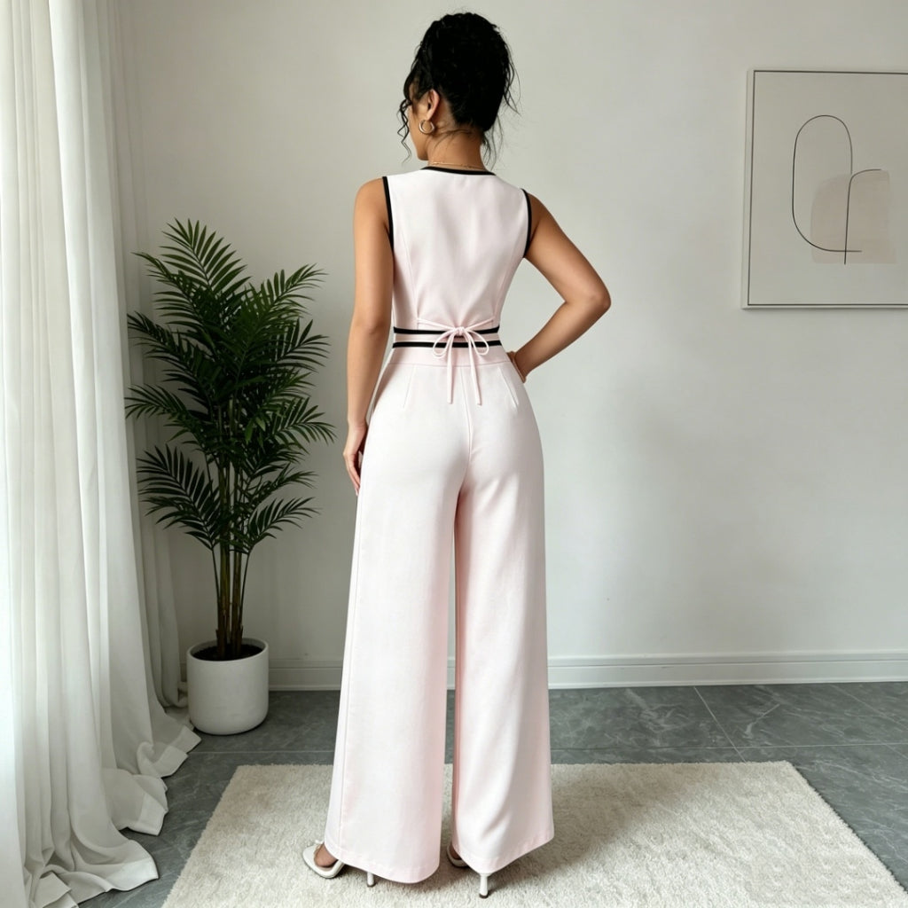 Precio Oferta Limitada Enterizo Mujer Sin Mangas Blanco Cuello V Pierna Ancha Elegante Formal Fiesta