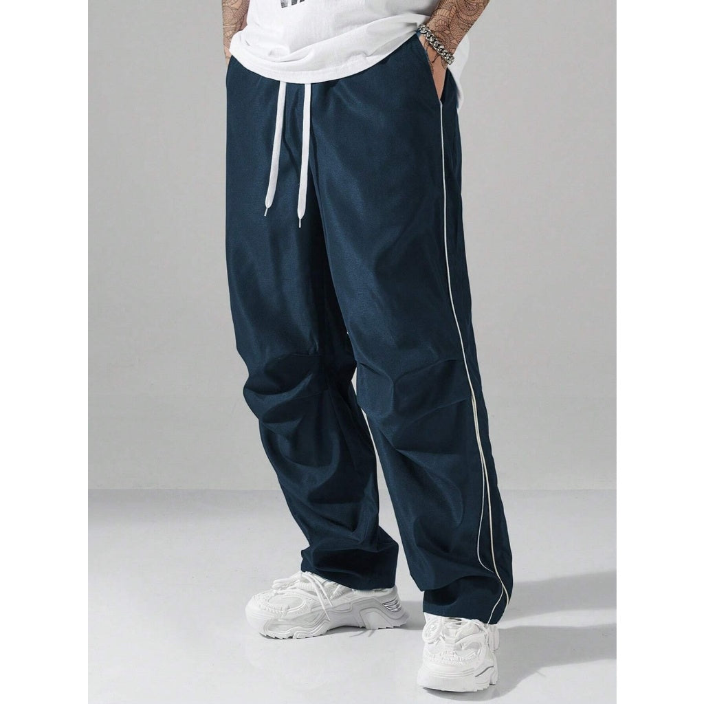 Pantalones Deportivos Hombre Holgados Cordon Ajustable Rayas Laterales Azul Marino Casual Campus