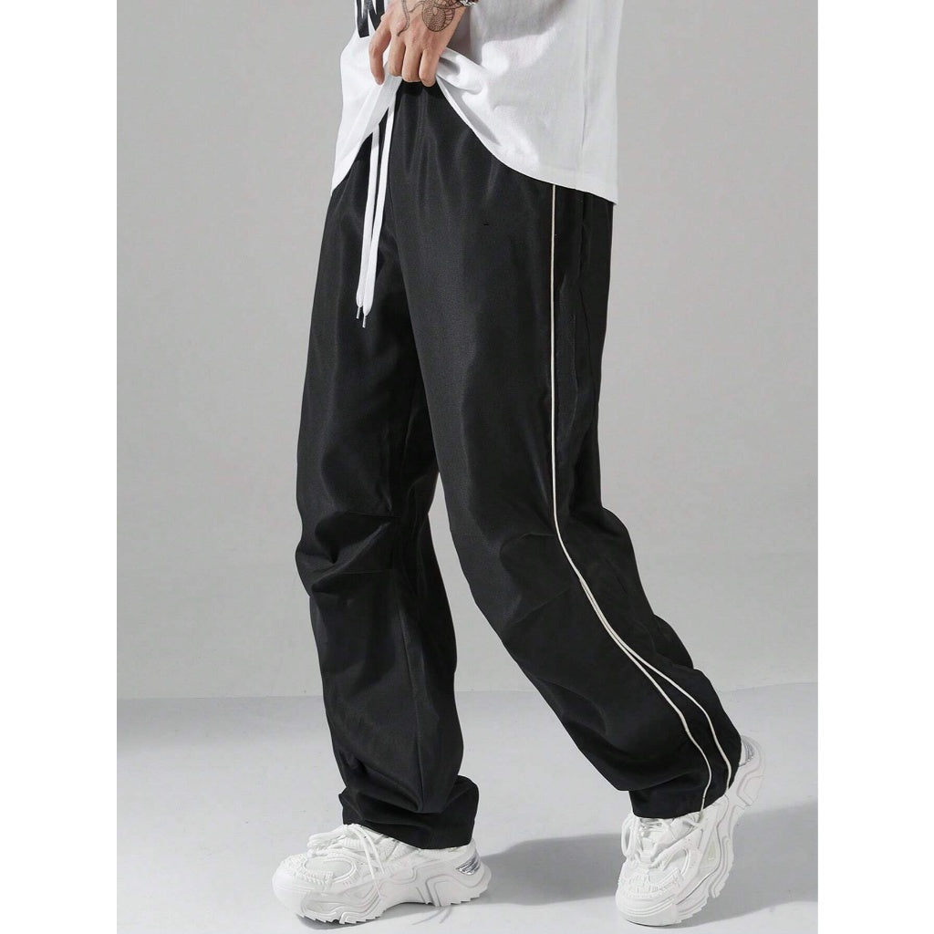 Pantalones Deportivos Hombre Holgados Cordon Ajustable Rayas Laterales Azul Marino Casual Campus
