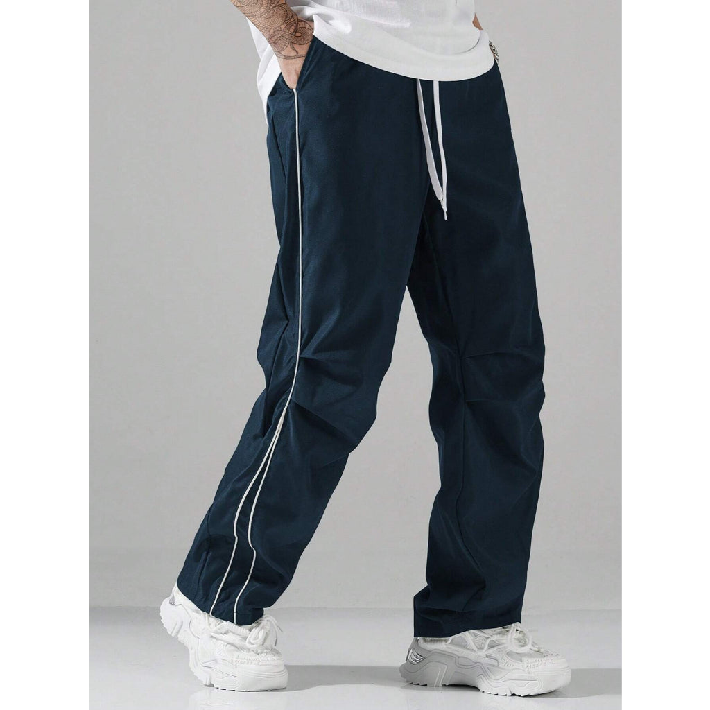 Pantalones Deportivos Hombre Holgados Cordon Ajustable Rayas Laterales Azul Marino Casual Campus