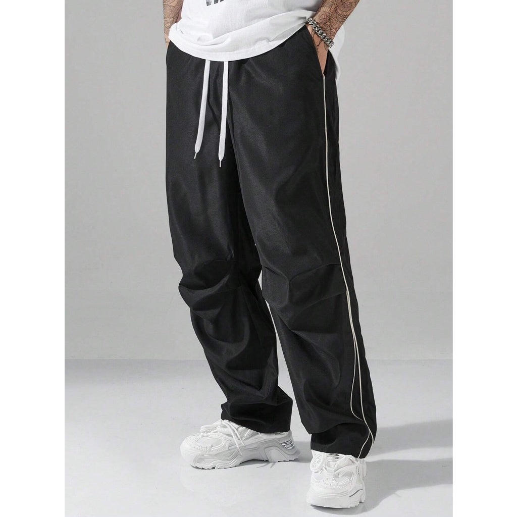 Pantalones Deportivos Hombre Holgados Cordon Ajustable Rayas Laterales Azul Marino Casual Campus