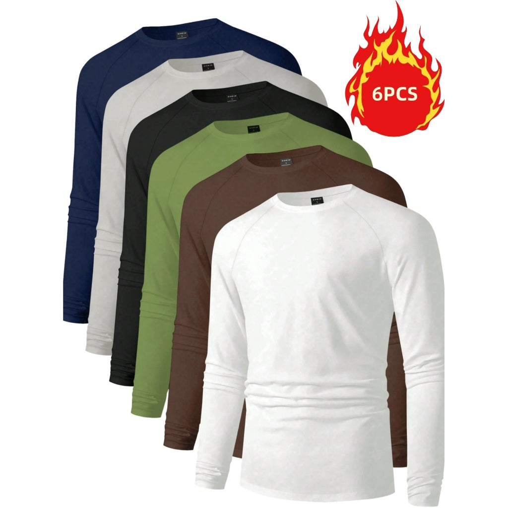 Oferta 6PCS Playera Manga Larga Hombre Suave Elástica Cuello Redondo