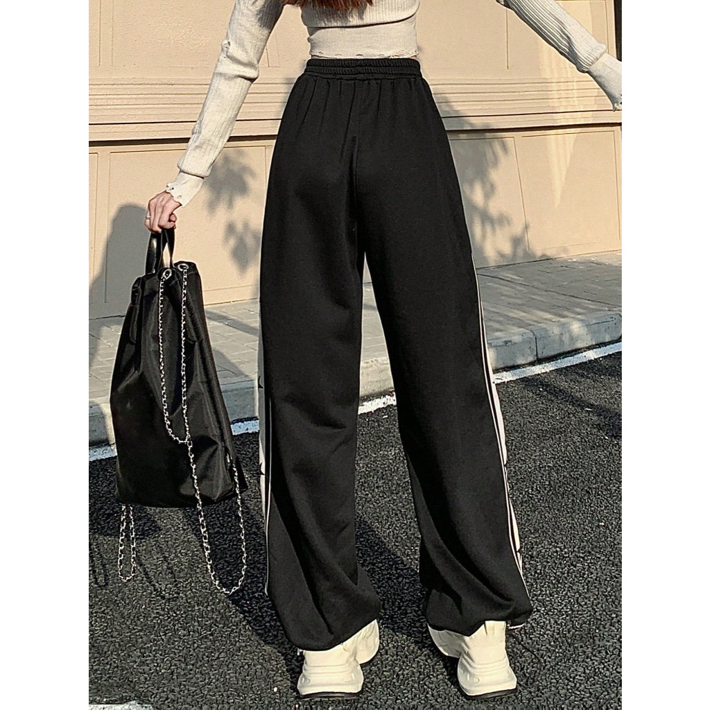 Pantalones Deportivos Mujer Pierna Ancha Cintura Elástica Rayas Estrellas Moda Casual Calle