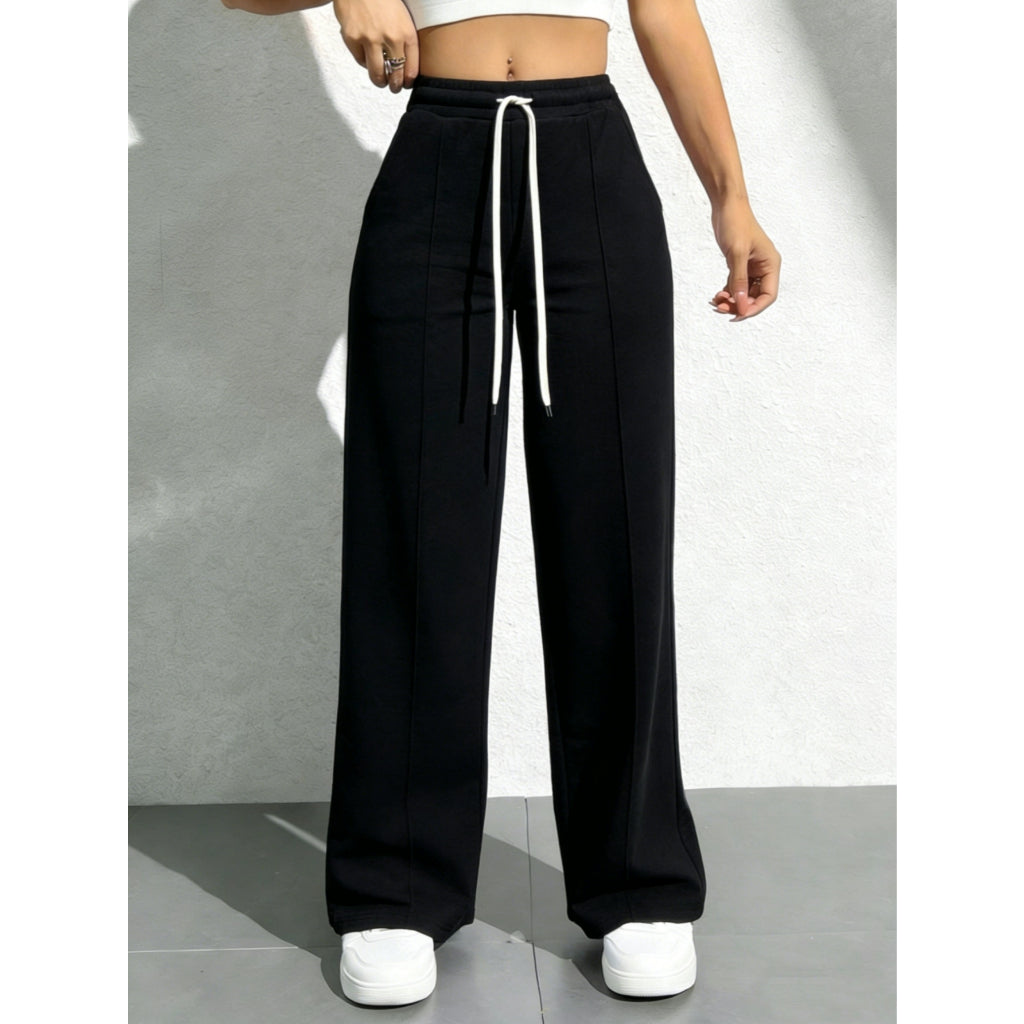 Pantalones Deportivos Mujer Suaves Cintura Alta Pierna Ancha Gris Casual Yoga Jogger con Cordón
