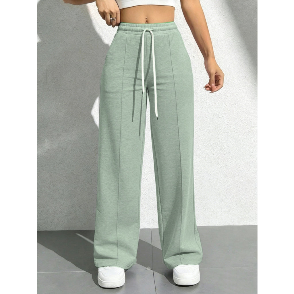 Pantalones Deportivos Mujer Suaves Cintura Alta Pierna Ancha Gris Casual Yoga Jogger con Cordón