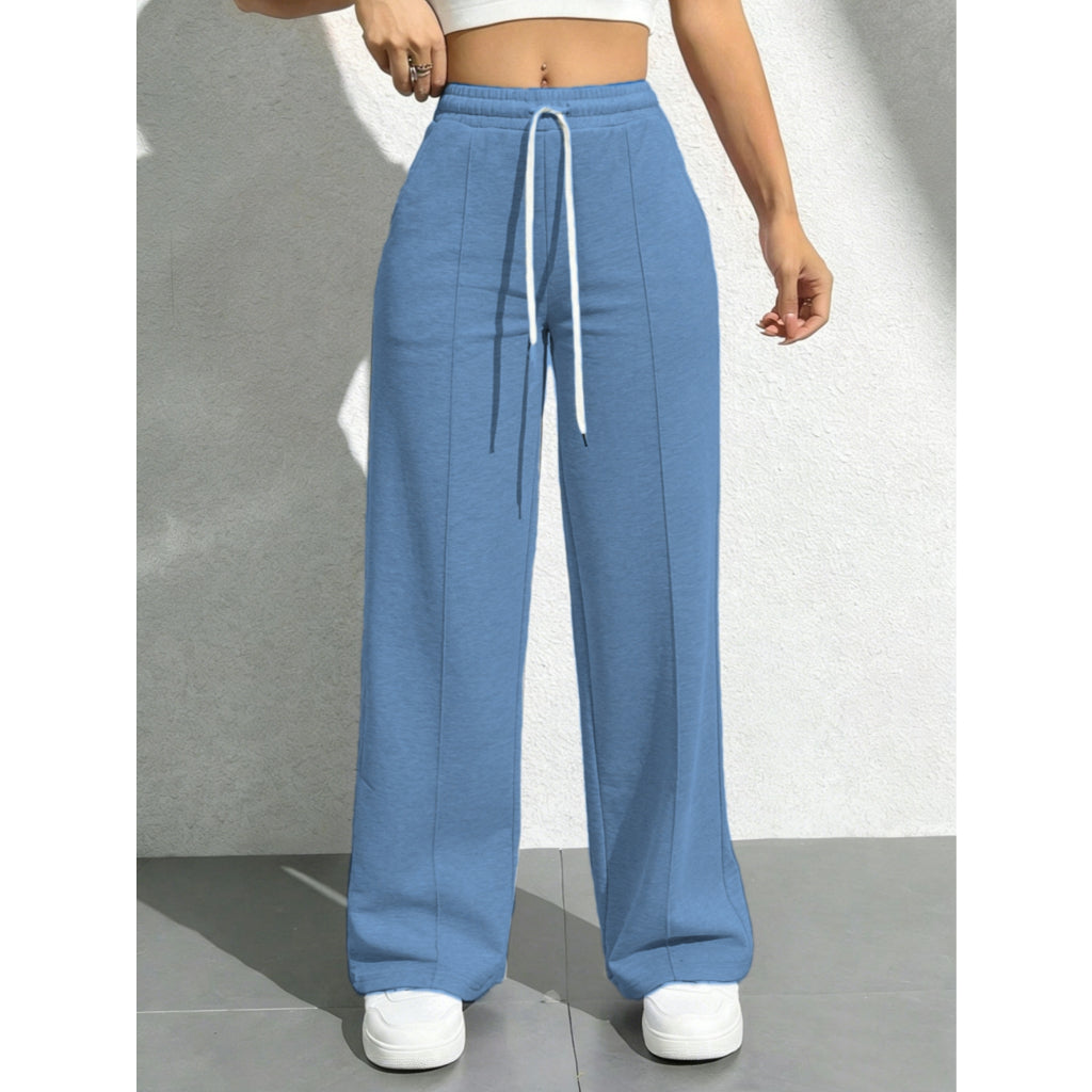 Pantalones Deportivos Mujer Suaves Cintura Alta Pierna Ancha Gris Casual Yoga Jogger con Cordón
