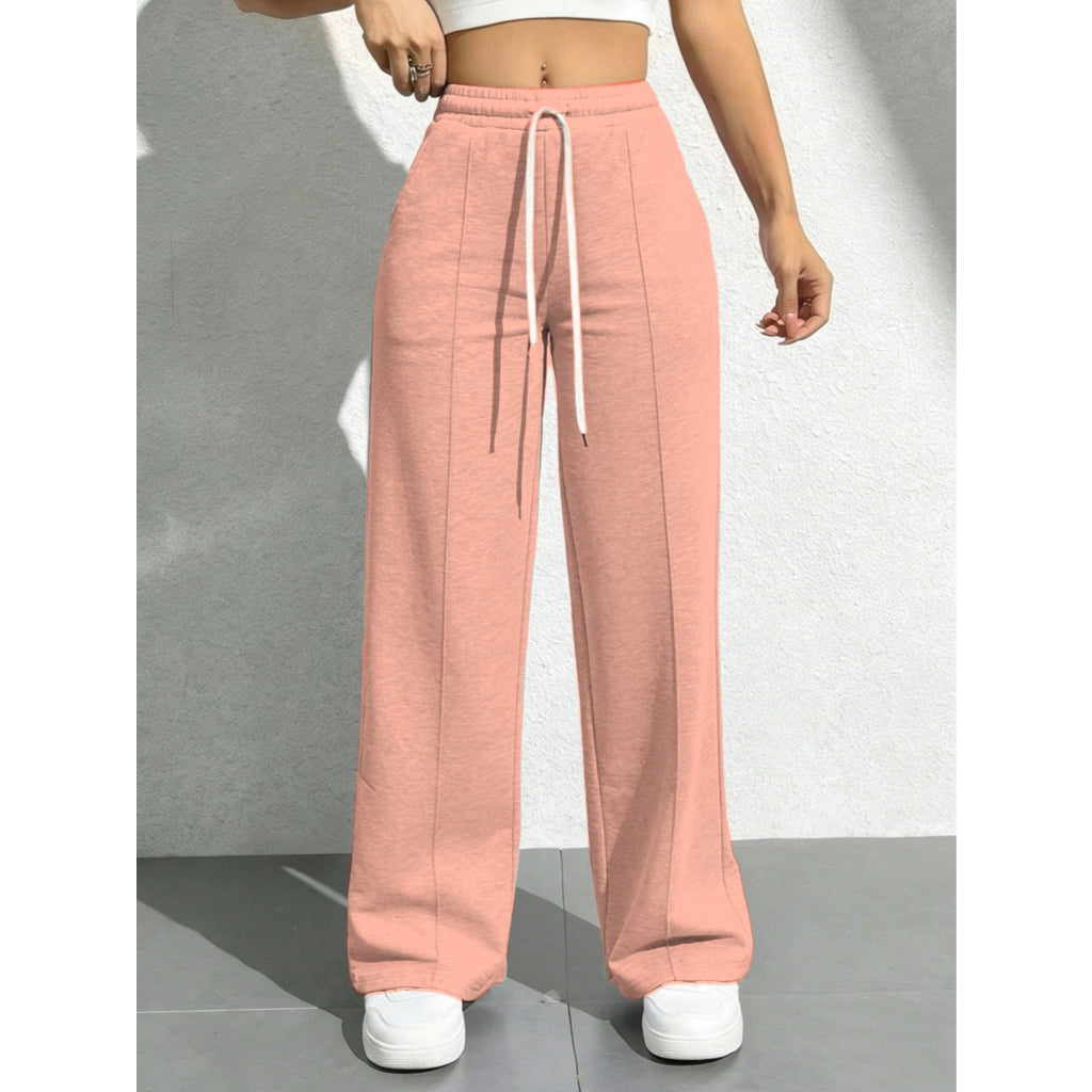 Pantalones Deportivos Mujer Suaves Cintura Alta Pierna Ancha Gris Casual Yoga Jogger con Cordón