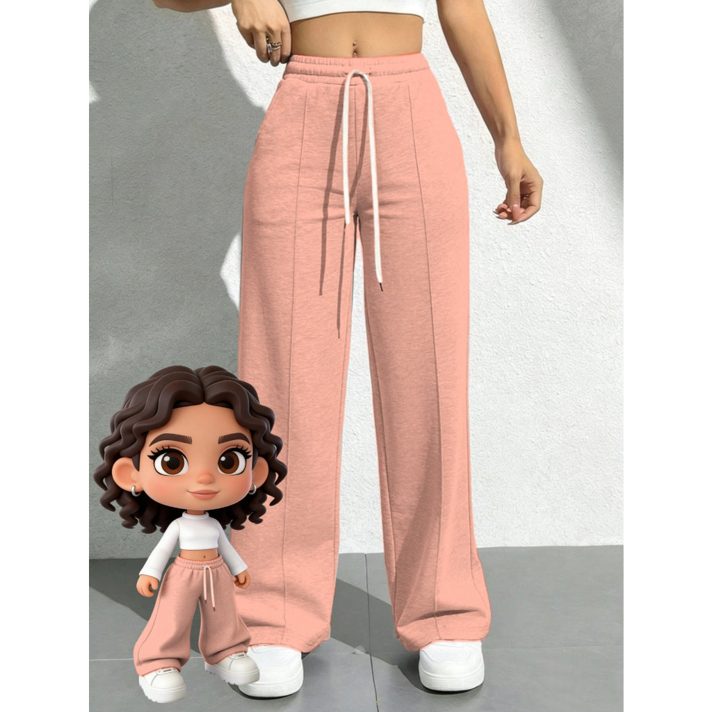 Pantalones Deportivos Mujer Suaves Cintura Alta Pierna Ancha Gris Casual Yoga Jogger con Cordón