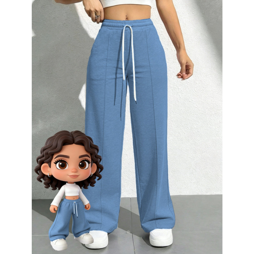 Pantalones Deportivos Mujer Suaves Cintura Alta Pierna Ancha Gris Casual Yoga Jogger con Cordón