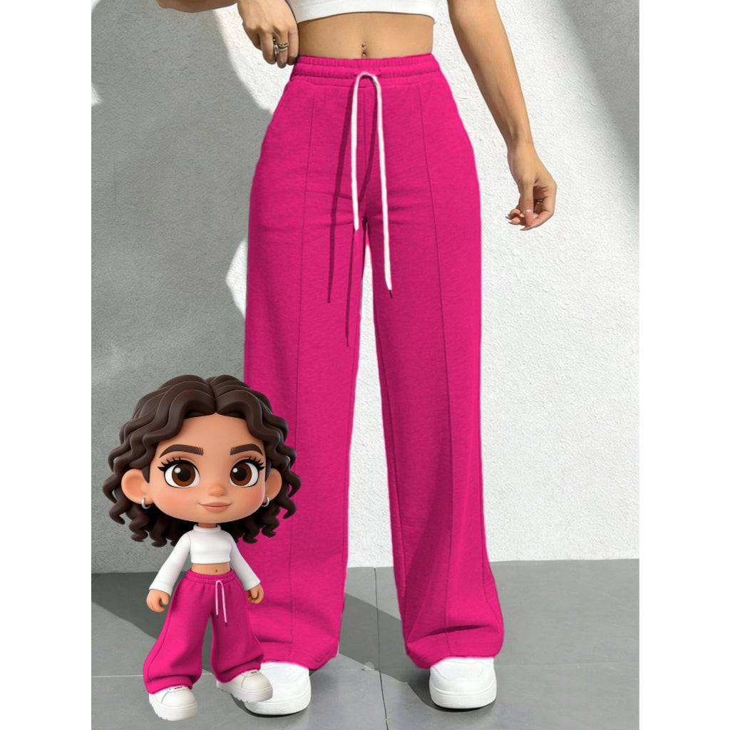 Pantalones Deportivos Mujer Suaves Cintura Alta Pierna Ancha Gris Casual Yoga Jogger con Cordón
