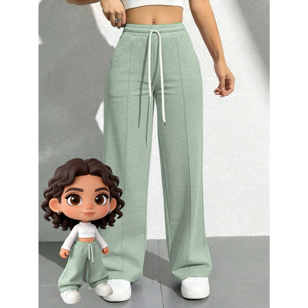 Pantalones Deportivos Mujer Suaves Cintura Alta Pierna Ancha Gris Casual Yoga Jogger con Cordón