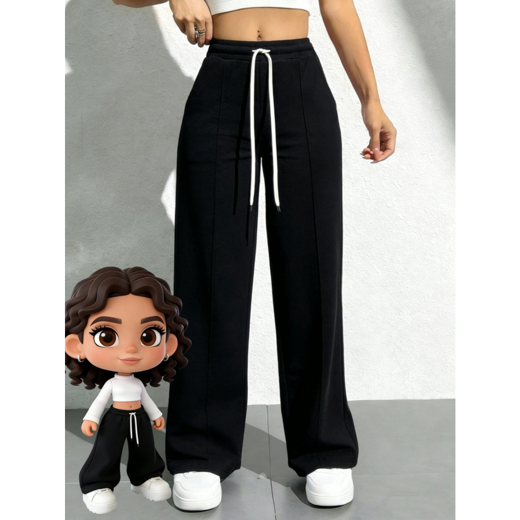 Pantalones Deportivos Mujer Suaves Cintura Alta Pierna Ancha Gris Casual Yoga Jogger con Cordón