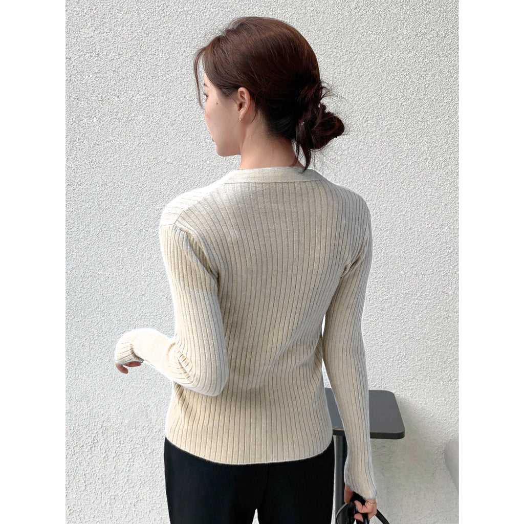 Cárdigan Mujer Tejido Canal Suave Cuello Ondulado Manga Larga Morado Elegante Casual Oficina