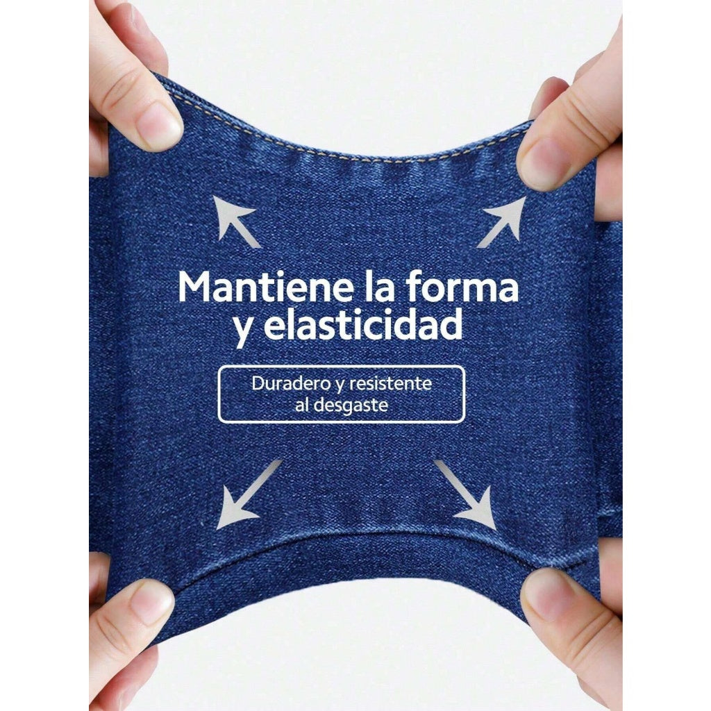 Jeans Mujer Elástico Cintura Alta Corte Recto Azul Oscuro Pantalones Vaqueros Casual Diario