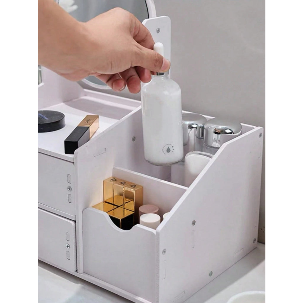 Maquillaje Multifuncional Espejo Orejas Gato Blanco Cajones Almacenamiento Cosméticos Escritorio