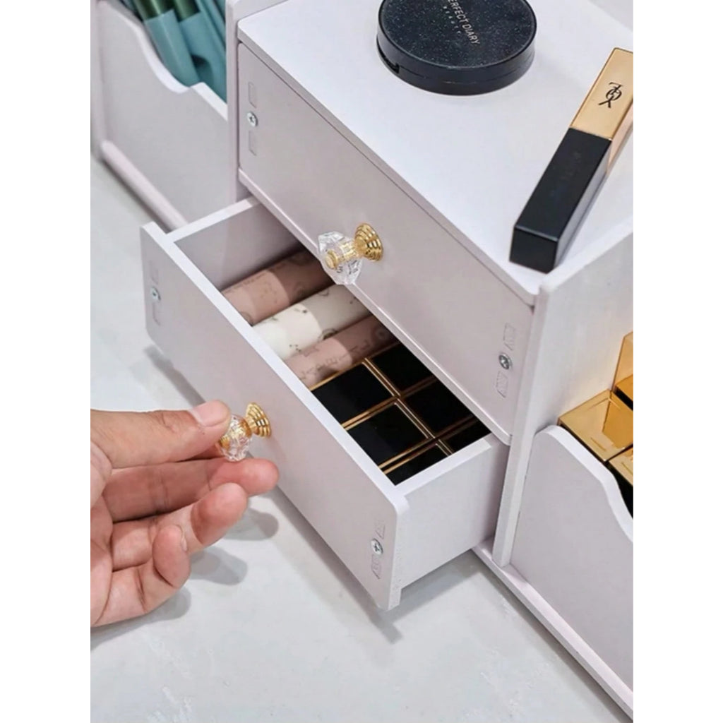Maquillaje Multifuncional Espejo Orejas Gato Blanco Cajones Almacenamiento Cosméticos Escritorio