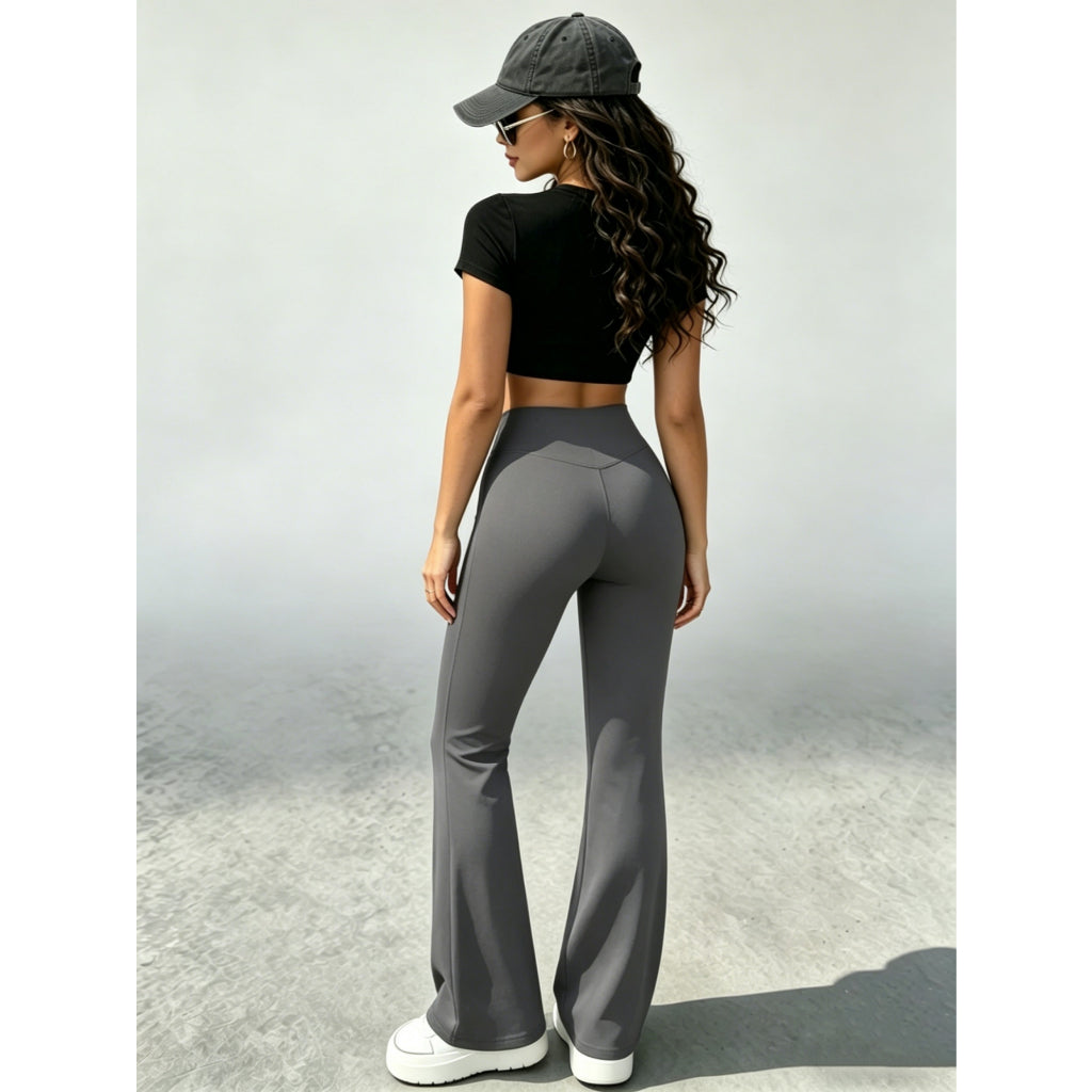 Pantalones Yoga Mujer Elástico Vías Cintura Alta Control Abdominal Pantalón Campana Gimnasio Casual