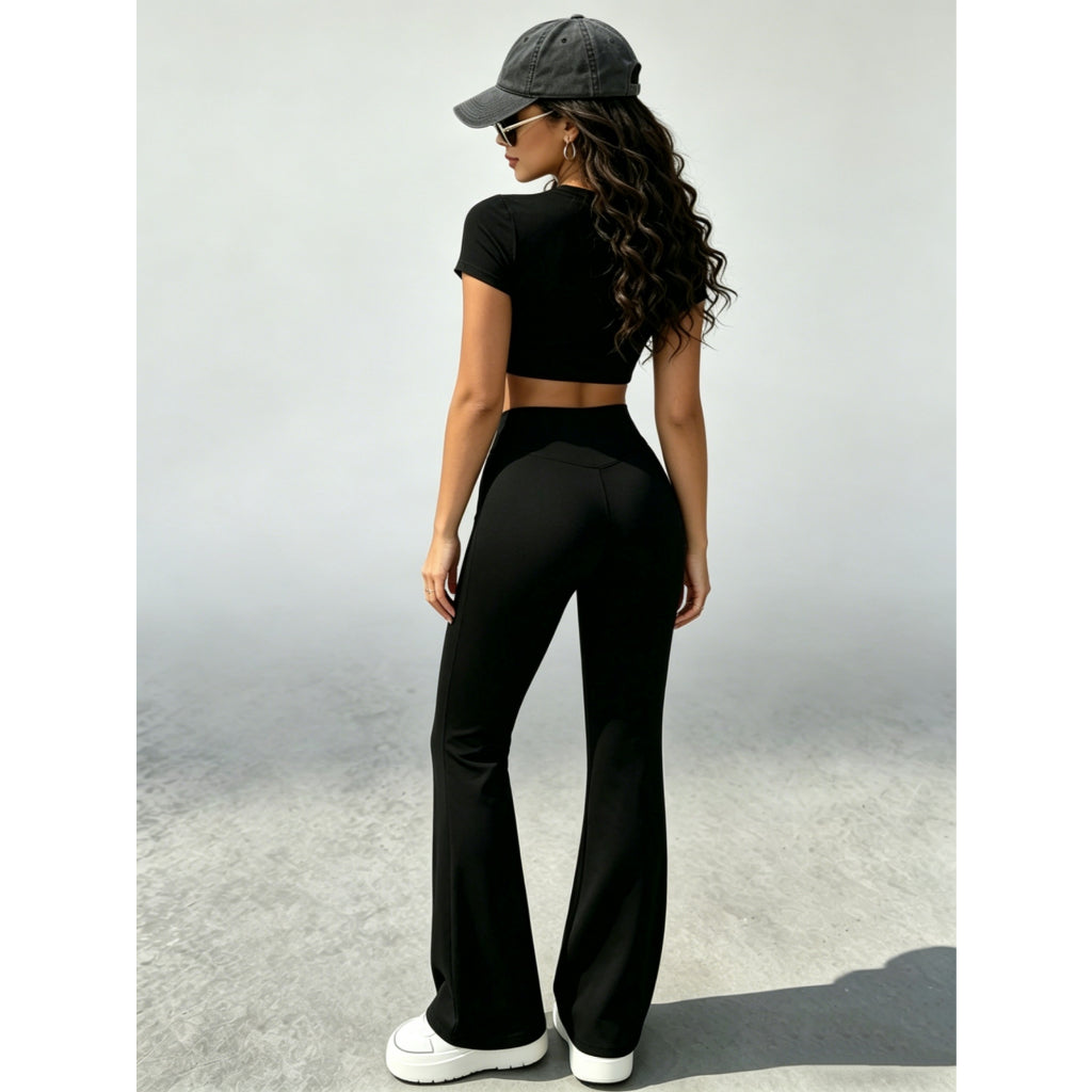 Pantalones Yoga Mujer Elástico Vías Cintura Alta Control Abdominal Pantalón Campana Gimnasio Casual